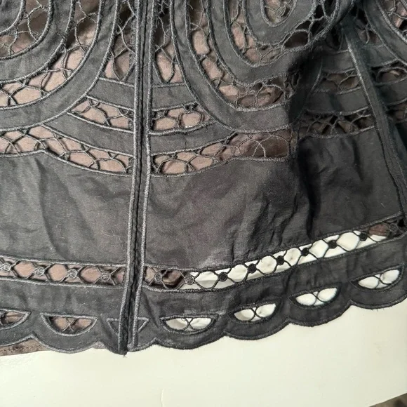 Ann Taylor Black Laser Cut Embroidered Lace Size 12 Knee Length Cotton Skirt - Picture 6 of 12